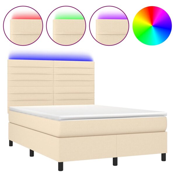 vidaXL Sommier à lattes de lit et matelas et LED Crème 140x190cm Tissu