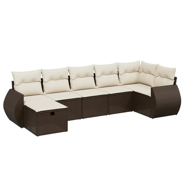 vidaXL Salon de jardin avec coussins 7 Pièces marron résine tressée