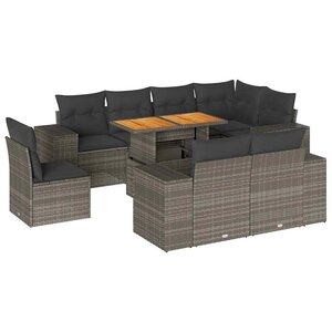 vidaXL Salon de jardin 9 Pièces avec coussins gris résine tressée