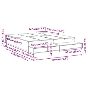 vidaXL Cadre de lit avec rangement Sonoma gris 236 5 x 180 x 31 5 cm