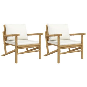 vidaXL Chaises de jardin lot de 2 avec coussins blanc crème bambou