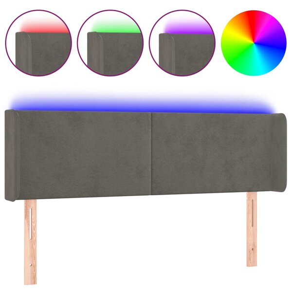 vidaXL Tête de lit à LED Gris foncé 147x16x78/88 cm Velours