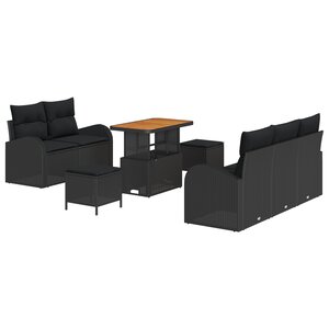 Ensemble de canapé de jardin 8 pièces vidaXL avec coussins Noir Poly Rotin Acacia