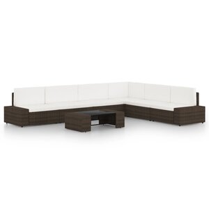 vidaXL Salon de jardin 7 Pièces avec coussins Marron Résine tressée