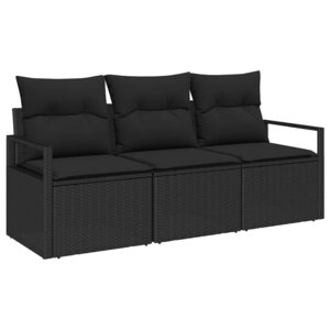 vidaXL Ensemble de canapé de jardin avec coussin 3 Pièces Noir polyrotin