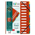 Trieur Harmonika® À Fenêtres Avec Élastiques Véritable Carte Lustrée 12 Compartiments - Rouge - X 6 - Exacompta