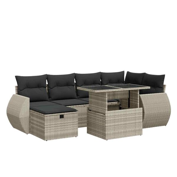 vidaXL Salon de jardin avec coussins 7 Pièces gris clair résine tressée
