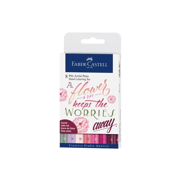 Etui de 8 Feutres Pitt Artist Pen Letterage manuel India Ink Nuance de Rose FABER-CASTELL