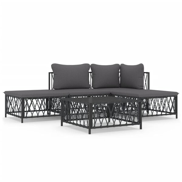 vidaXL Salon de jardin avec coussins 5 Pièces anthracite acier