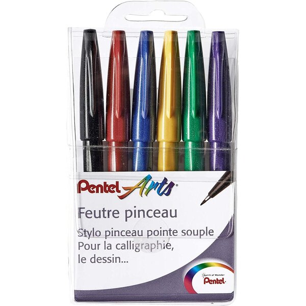 Pochette de 6 Feutres pinceau Brush Sign Pen Assortiment Funny PENTEL