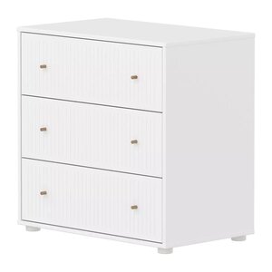Flexa SAGA Commode 3 tiroirs a facades rainurees Blanche Boutons en chene