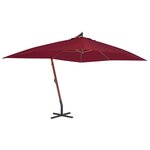 vidaXL Parasol de jardin en porte-à-faux et mât en bois rouge bordeaux