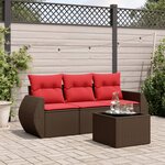 vidaXL Salon de jardin 4 Pièces avec coussins marron résine tressée