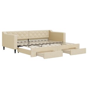vidaXL Lit de jour avec gigogne et tiroirs sans matelas crème 90x200cm