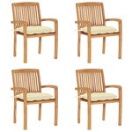 vidaXL Chaises de jardin empilables avec coussins lot de 4 Teck solide