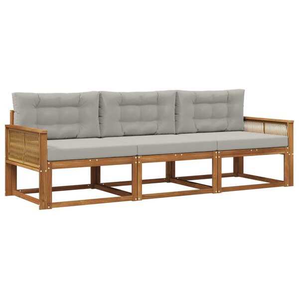 vidaXL Ensemble de canapés d'extérieur 3 pc Naturel et Gris clair