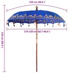 vidaXL Parasol balinais Bleu (210-220) x 260 cm Coton et bois massif