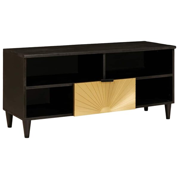 vidaXL Meuble TV Noir et or 100 x 33 x 46 cm bois de manguier massif