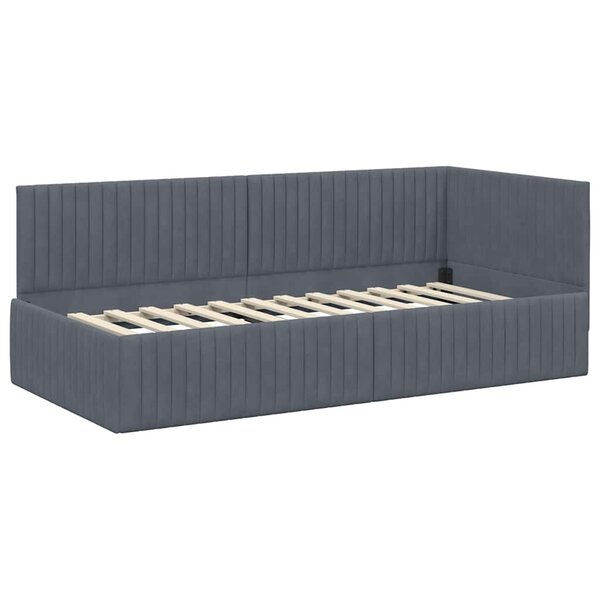 vidaXL Cadre de lit d'angle Gris foncé 90 x 190 cm Velours
