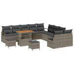 vidaXL Ensemble du canapé de jardin 13 pièces avec coussins gris poly rattan acacia