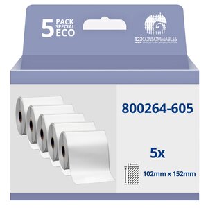 Pack de 5 Rouleaux étiquette compatible Zebra 800264-605  thermo  2000D  102mm x 152mm