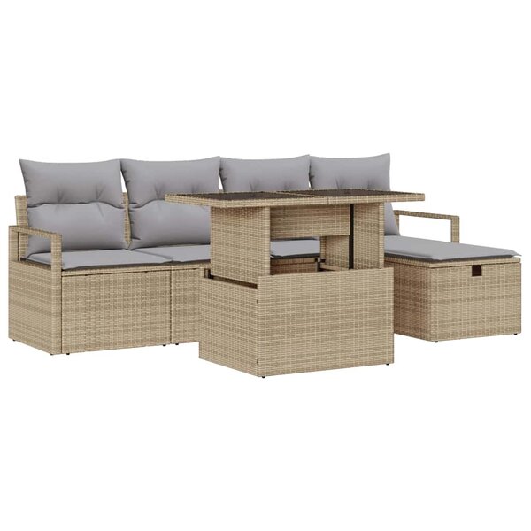 vidaXL Ensemble de canapé de jardin 6 Pièces Beige Poly rotin