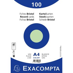 Paquet 100 Fiches Sous Film - Bristol Uni Non Perforé 210x297mm - Vert - X 10 - Exacompta