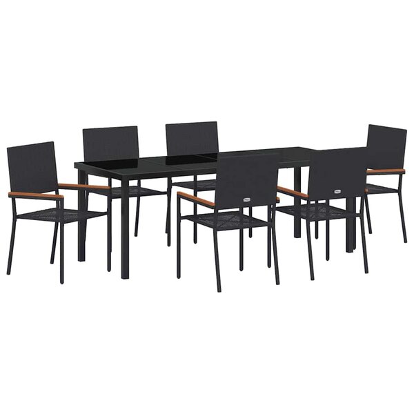 vidaXL Ensemble de salle à manger pour jardin 7 Pièces Noir polyrotin