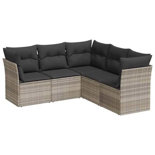 vidaXL Salon de jardin 5 Pièces avec coussins gris clair résine tressée