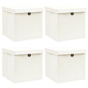 vidaXL Boîtes de rangement avec couvercles 4Pièces Blanc 32x32x32cm Tissu