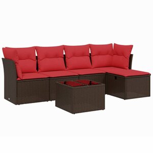 vidaXL Salon de jardin 6 Pièces avec coussins marron résine tressée