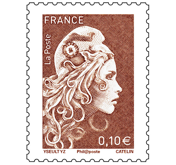 Timbre Marianne l'engagée - Complément affranchissement 0,10€ - Brun