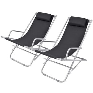 vidaXL Chaises inclinables de terrasse lot de 2 Acier Noir