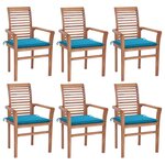 vidaXL Chaises à dîner 6 Pièces avec coussins bleu Bois de teck solide