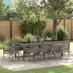 vidaXL Ensemble de salle à manger de jardin de 11 pièces avec coussins en poly rattan gris