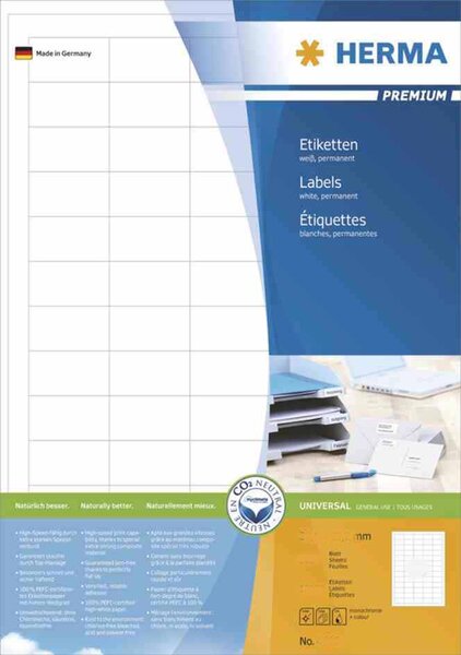 Etiquettes premium sur 200 feuilles a4, 66 x 33,8 mm, blanc herma