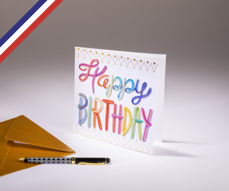 Carte double en lettres d'or créée et imprimée en france - anniversaire happy birthday effet peinture