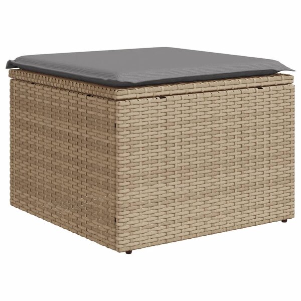 vidaXL Tabouret de jardin avec coussin beige 55x55x37cm résine tressée