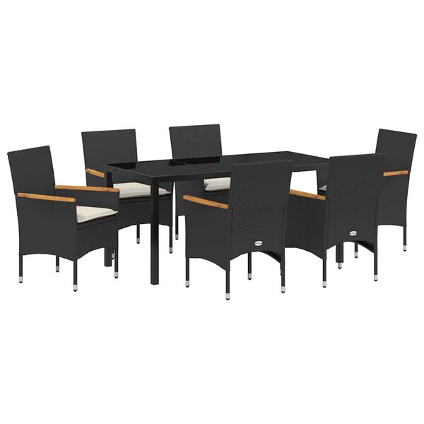 vidaXL Ensemble de salle à manger pour jardin 7 Pièces Noir Poly rotin