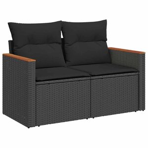 vidaXL Canapé de jardin avec coussins 2 places en polyrotin noir