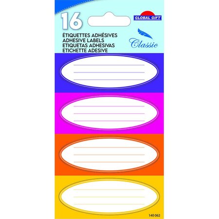 16 étiquettes adhésives scolaires - Bloc Ovale - couleurs chaudes