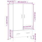 vidaXL Buffet haut blanc brillant 69 5x31x115 cm bois d'ingénierie