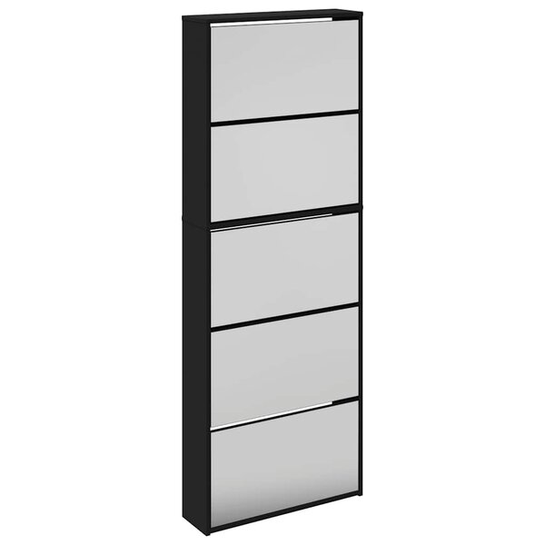 vidaXL Armoire à chaussures avec miroir 5 niveaux noir 63x17x169 5 cm