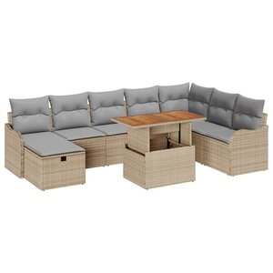 vidaXL Ensemble de canapé de jardin 9 Pièces Beige polyrotin