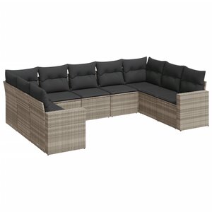 vidaXL Salon de jardin 9 Pièces avec coussins gris clair résine tressée