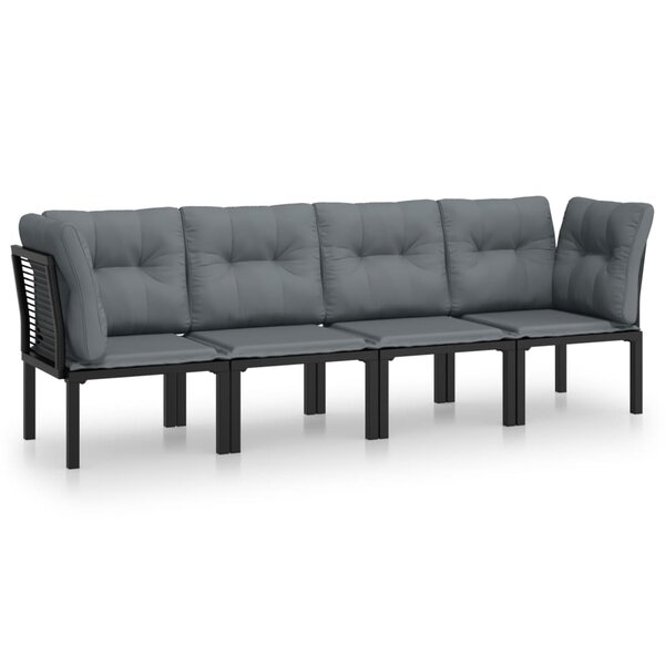 vidaXL Salon de jardin 4 Pièces noir et gris résine tressée