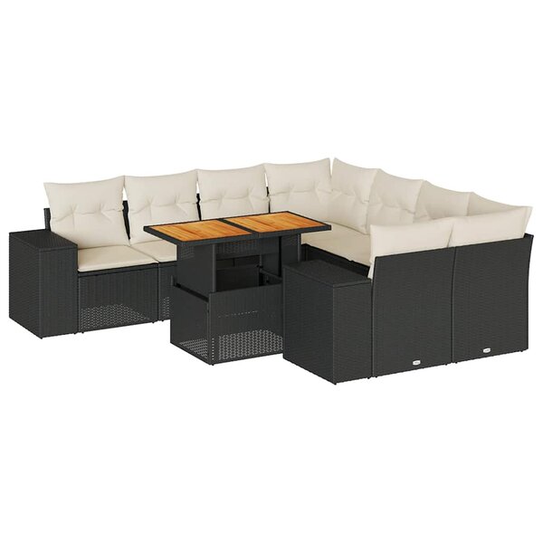 vidaXL Salon de jardin 9 Pièces avec coussins noir résine tressée