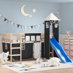 vidaXL Lit mezzanine enfants avec tour blanc/noir 80x200cm pin massif