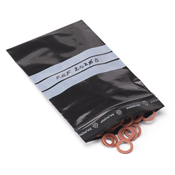 Sachet plastique zip noir opaque à bandes blanches 60 microns raja 16x22 cm