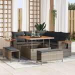 Ensemble de canapé de jardin 8 pièces avec coussins en gris poly rotin acacia